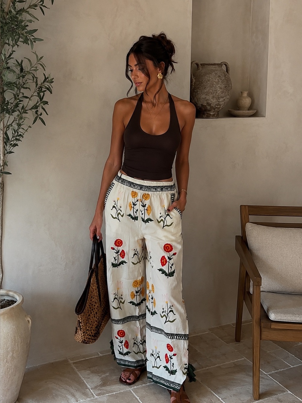 Rhode Resort Floral Print Cotton Elastic Pants